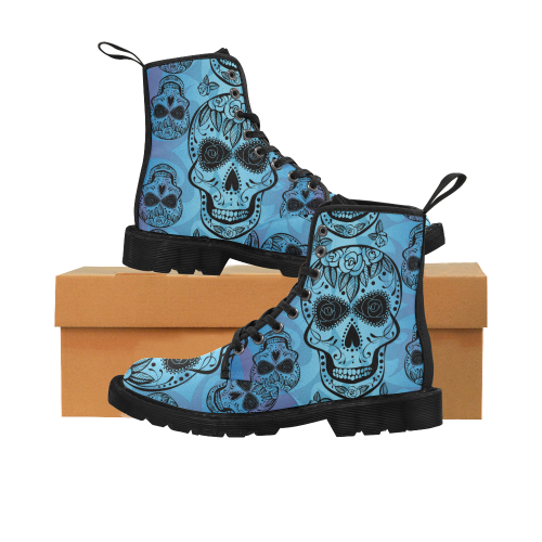 Blue Sugar Skull Martin Boots