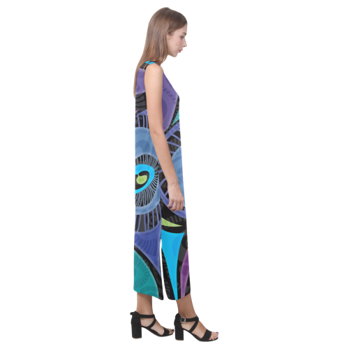 Bold Feather Sleeveless Long Dress