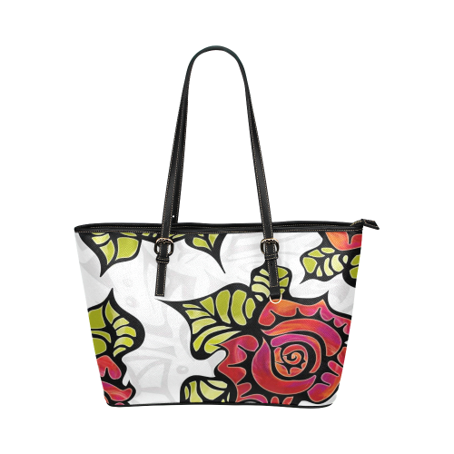 Tribal Rose Leather Tote Bag