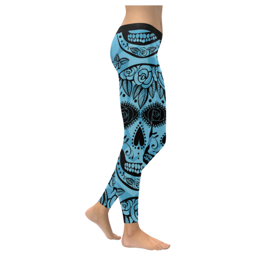 Blue Sugar Skull Stripe Leggings