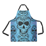 Blue Sugar Skull Stripe All Over Print Apron