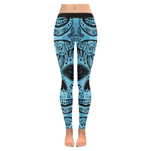 Blue Sugar Skull Stripe Leggings