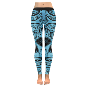 Blue Sugar Skull Stripe Leggings