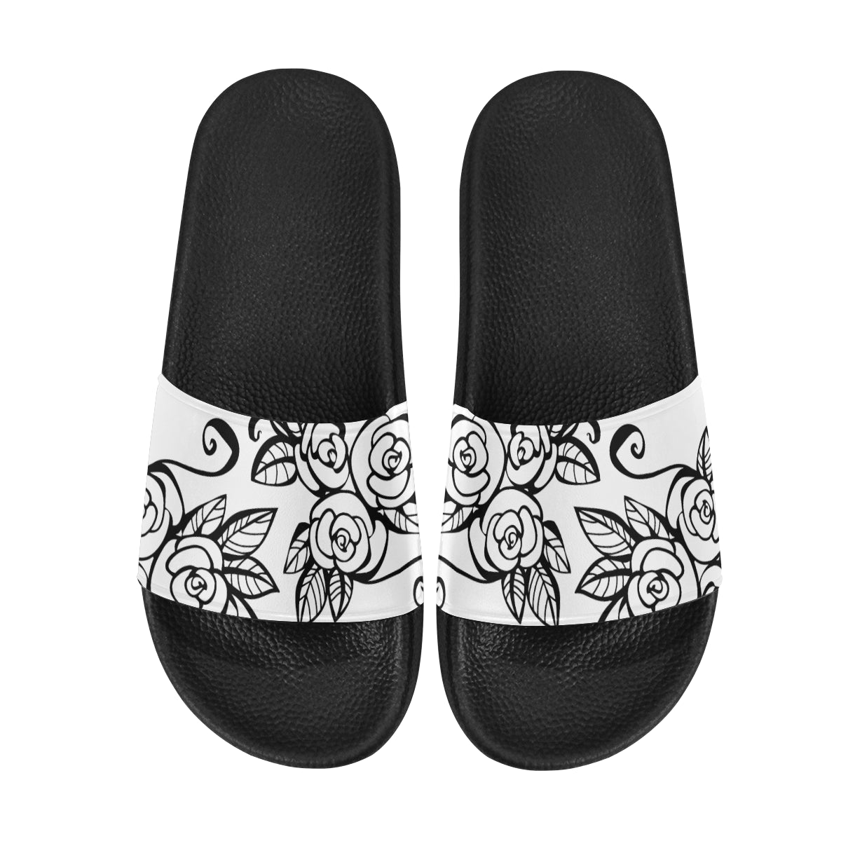 rose pattern Women's Slide Sandals (Model 057)