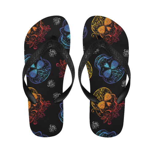 Sugar Skull Multi on Black Flip Flops