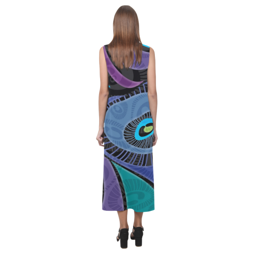 Bold Feather Sleeveless Long Dress