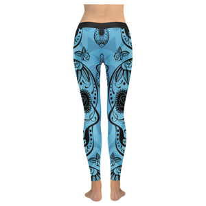 Blue Sugar Skull Stripe Leggings
